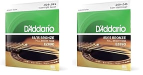 D'Addario Cordes Guitare Acoustique | Corde Guitare Folk | EZ890 | Cordes en bronze pour guitare acoustique | Bronze 85/15 | Super Light 9-45 (Lot de 2)