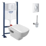 Pack WC suspendu sans bride JACOB DELAFON Struktura + Bati-support GROHE + plaque Start chrome + porte-balai rond