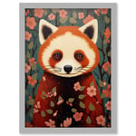 Red Panda Cute Tree Blossom Kids Bedroom Artwork Framed Wall Art Print A4