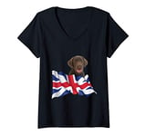 Womens Union Jack Flag Dog Chocolate Lab V-Neck T-Shirt