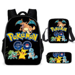 3-pack Pokémon Skolväska Pikachu Ryggsäck Polyester Bekväm Blixt Barnväska Färg 13