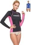 Cressi Lady Long SL Rash Guard Haute de Combinaison en Tissu très élastique spéciale, Manches Longues et Courtes, Protection Solaire UV (UPF) 50+ Femme, Noir/Rose, M/3 (40)