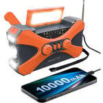 Radio D'Urgence 10000MAh, Radio à Manivelle Solaire, Radio Portable avec Chargeur de , Lampe de Poche led Orange