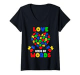 Womens Autism Awareness Puzzle Piece Love Needs No Words Autistic V-Neck T-Shirt