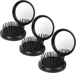 3PCS Folding Travel Hair Brush with Mirror, Mini Comb/Wet Brushes, Compact Purs