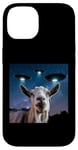 Coque pour iPhone 14 Costume de chèvre en peluche de chèvre pour enfants avec selfie avec ovnis