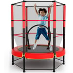 Trampoline pour Enfants Ø140cm, Trampoline Extérieur et Intérieur avec Filet de Sécurité Surélevé, Cadre en Acier, Trampoline Rouge