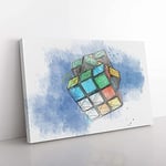 Big Box Art The Rubik Cube in Abstract Canvas Wall Art Print Ready to Hang Picture, 76 x 50 cm (30 x 20 Inch), White, Blue, Grey, Olive, Green