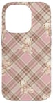 Coque pour iPhone 14 Pro Adorable ours en peluche Coquette Rose Plaid doux Fille Vintage