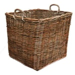 Fireside Square Extra Large Log Basket Wicker Rattan Stove Wood Storage - Brown