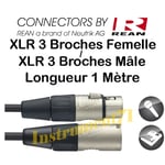 Câble XLR 3 BROCHES MALE FEMELLE Marque REAN by Neutrik Long 1 Métres