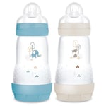 MAM Lot de 2 biberons Easy Start Anti-Colique 2+ mois débit moyen (2 x 260 ml) Océan + Sable – Biberon pour réduire les coliques et l'inconfort de bébé – Biberon bébé compatible avec l'allaitement