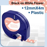 91201 Compatible pour Dymo Letratag Cartouche Ruban D'étiquettes En Plastique 12mm pour Dymo LetraTag Vopewriter LT-100H Étiqueteuse QX50 200B - Type Bk on White Flower-12mm