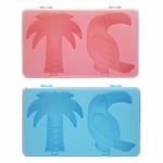 2 x Ice Lolly Maker Set Reusable Sticks Lid Palm Tree Toucan Mould Pink Blue