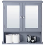 Yaheetech Armoire Murale de Salle de Bain, Placard de Rangement Toilettes 3 Niveaux, Étagères à Hauteur Réglable, 2 Portes et Miroirs, 56 × 13 × 58 cm Gris