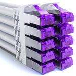 10x 0,5m CAT7 Câble Réseau - 10 Gigabit - Court 50cm RJ45 Câble de Raccordement Câble Ethernet (Cuivre, SFTP PiMF Blindage) LAN DSL Modem Routeur Panneau de Brassage CAT7 CAT6 CAT5 - Blanc