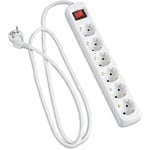 Multiprise Allemande 6 Voies avec Interrupteur, 1,5 m, 3G, 1,5 mm², Blanche