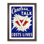 Wpa Careless Talk Costs Lives Poster Vintage Framed Wall Art Print, Ready to Hang Picture for Living Room Bedroom Home Office Décor, Walnut A3 (34 x 46 cm)