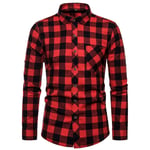 RIQWOUQT Homme Chemise Fleurie Manches Longues,Plaid Rouge Et Noir Vêtements pour Hommes Tops Chemise Formelle pour Hommes Tops Casual Business Plaid Impression À Manches Longues Sociale M-3Xl,M