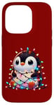 iPhone 14 Pro Christmas Penguin with Light Strings Clumsy Cute Entangled Case