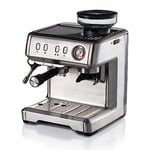 Ariete 1313, Machine à Café avec Manomètre, Moulin à Café Intégré, Compatible avec le Café en Poudre et les Dosettes ESE, 15 Bar Maximum, Filtre 1 ou 2 Tasses, Buse Cappuccino, 1600W, Argent