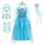 Disney Flickor Elsa Prinsessklänning Långärmad Födelsedag Rollspel Frozen Kostym Fancy Carnival Klä Ut Festklänning Elsa Klänning Outfit-WELLNGS Elsa Dress Suit5 5-6Y (Size 130)