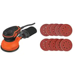 Black & Decker KA199-QS Ponceuse excentrique 240 W & Disque de Ponçage 100pcs SPTA Disques Abrasifs 40/80/120/180/320/600/800/1000/1500/2000 Grain