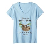 Womens Born To Dilly Dally Forced To Pick Up The Pace Cute Sloth V-Neck T-Shirt