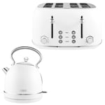 Tower Heritage Kettle & 4 Slice Toaster Matching Kitchen Set (Optic White)