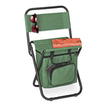 Relaxdays Tabouret de Camping avec Poche, Pliant, sans Dossier, pêche, Jardin, Chaise à Transporter, 60x35x35 cm, Vert