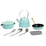 Vilac Children's Metal Pretend Play Kitchen Set, Includes Utensils, Saucepan and Kettle, Pastel Blue, 3 Years+