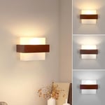 Toolight Applique Murale Bois, Moderne Applique Murale Intérieur 3000K/4500K/6500K, Lampe Murale Carré avec Abat-jour en Verre E27 pour Chambre Salon Couloir Escalier(Ampoule incluse)