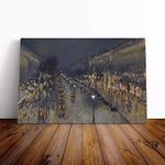 Big Box Art Canvas Print Wall Art Camille Pissaro Street at Night | Mounted and Stretched Box Frame Picture | Home Decor for Kitchen, Living Room, Bedroom, Hallway, Multi-Colour, 20x14 Inch