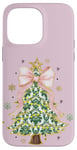 Coque pour iPhone 14 Pro Max Noeud en ruban rose coquette vert sapin de Noël Preppy Holiday