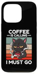 Coque pour iPhone 13 Pro Vintage Angry Cat Coffee appelle I Must Go Coffee Lover