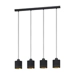 Eglo Suspension luminaire Esteperra à 4 lampes, lustre suspendu vintage et rétro, pour salon et salle à manger, acier et textile, noir et doré, douille E27, 94 cm