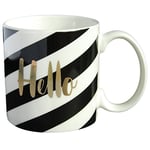 DRAEGER PARIS | Mug Black & Gold porcelaine fine "Hello" | Idée Cadeau Mug pour un bon réveil en douceur, petit mot du matin | Tasse à thé avec Coffret Cadeau