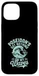 Coque pour iPhone 15 Poseidon Dieu de la mer Océan Trident et vagues Illustration