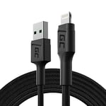 Green Cell Câble USB-A - Lightning 1.2m Chargeur Cable noir compatible pour Apple iPhone 14 13 12 11 SE Pro Max X XR XS Max 8 7 Plus 6 6S 5 5C Plus | iPad Air/Pro/Mini | iPod