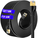 Cable Ethernet 50m Cat 7, Câble RJ45 50m Blindé à l'extérieur Intérieur Utiliser imperméable, Haute Vitesse Câble Réseau LAN S/FTP-10Gbit/s 600MHz,Cat7 50m Anti-interférence pour Routeur PC(50 Clips)