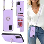 Ｈａｖａｙａ Coque pour Samsung A03s avec Cordon RFID Porte Carte Portefeuille Étui Samsung Galaxy A03s avec Cordon Anneau Telephone Portable Réglable Collier Housse Etui pour Femmes - Violet