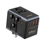 Dudao reseadapter 35W EU/UK/AUS/US/JP, 3x USB-C, 2x USB-A - Svart