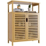 HITNET Meuble de Rangement pour Salle de Bain, Organisateur de Rangement latéral en Bambou avec 2 Portes et étagères, Armoire de Sol autoportante pour Le Salon, la Cuisine, l'entrée, Naturel