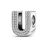 TINSLO 925 Sterling Silver Charms Beads Initial U Letter for Pandora Bracelet, Dangle Pendant Charms for Necklace and Bracelet Jewelry Gifts for Women Girls