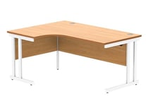 Office Hippo Essentials Left Corner Desks, Home Writing Computer Desk Office Desk For Work Place Or Home, Home Office Radial Desk With Cable Port Management, White Frame, Norwegian Beech, 160 x120cm