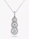 E.W Adams 18ct White Gold Diamond Triple Cluster Drop Pendant Necklace