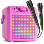 Fenton KAR50P karaoke set - Karaoke box med Bluetooth, laddningsbart batteri, lysdioder och 2 mikrofoner - Rosa, KAR50P Karaoke-högtalare med LED-ljuseffekt Rosa