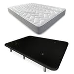 DUÉRMETE ONLINE Noir Lit Complet avec Matelas Viscotec Réversible + Base Tapissée Renforcée Couleur 6 Pieds Bois 105 x 190