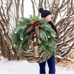 Farmhouse julkransar för ytterdörren, 14 tums rottingkransar för att dekorera julen, 2021 Golden Bells Hang Center Door Winter Wreat null none