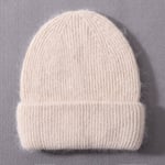 (Beige)Rento naisten hattu Oikea Kanin turkista Pipo Naisten Syksy Talvi Cashmere Hatut Kolmitaitteinen Paksu Neulottu Tyttöjen Skullies Pipot Lippis